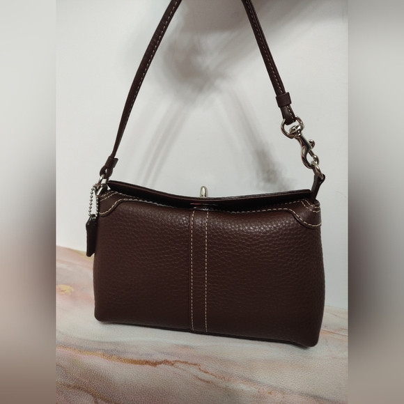 Coach F42831 Legacy Leather Turnlock Wristlet Mini Handbag Mahogany Brown - Picture 4 of 12